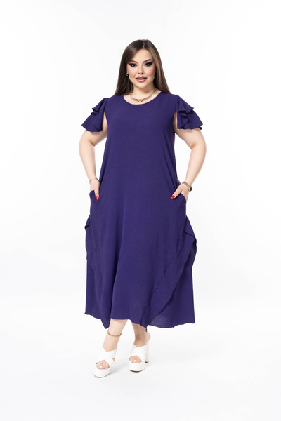 Rochie marime mare cu volane din tesatura usoara - liliac