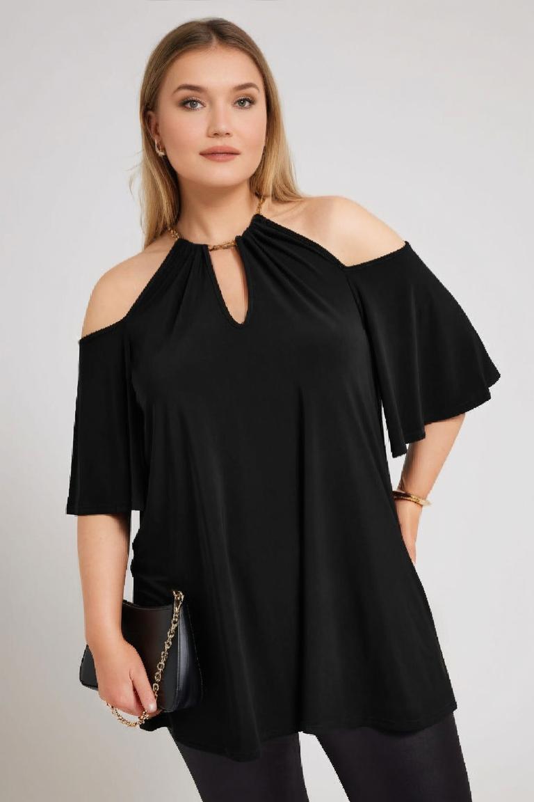 Bluza marime mare atractiva cu lant si umeri deschisi