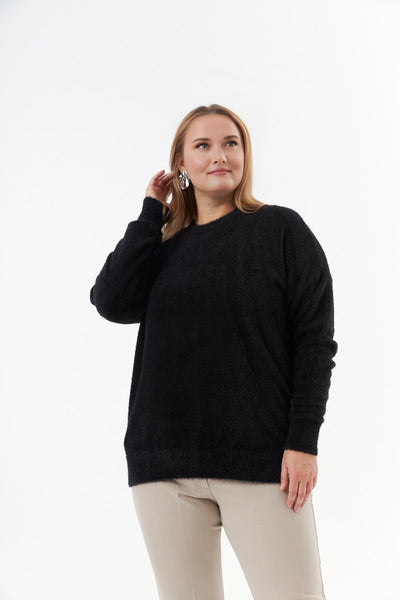 Pulover marime mare din material elastic - 6517 negru