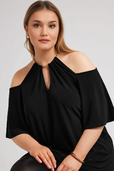 Bluza marime mare atractiva cu lant si umeri deschisi