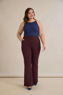 Pantalon marime mare retractabil Borisa rascroit de la genunchi - bordo