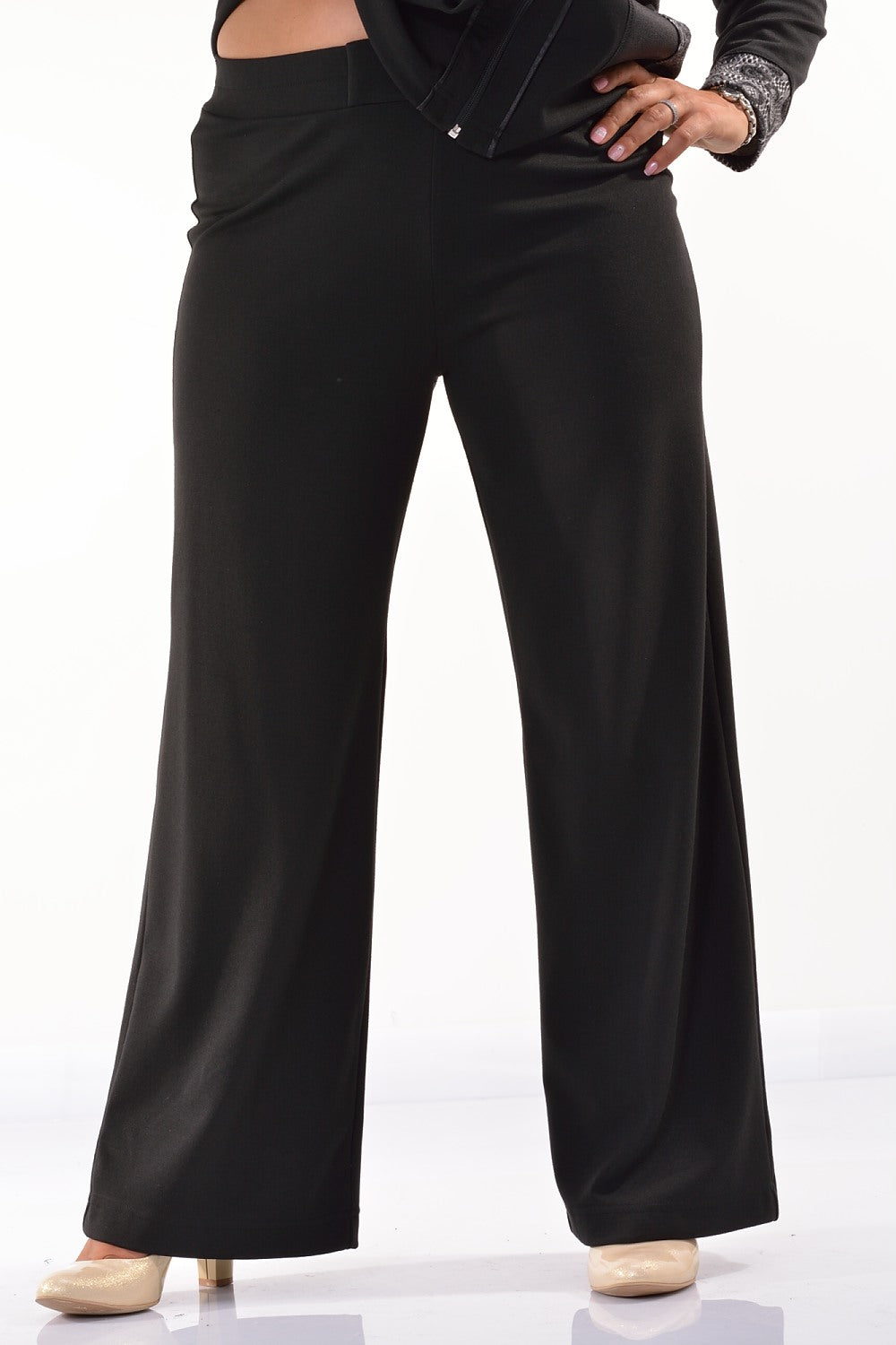 Pantalon marime mare larg cu buzunar din piele Mona