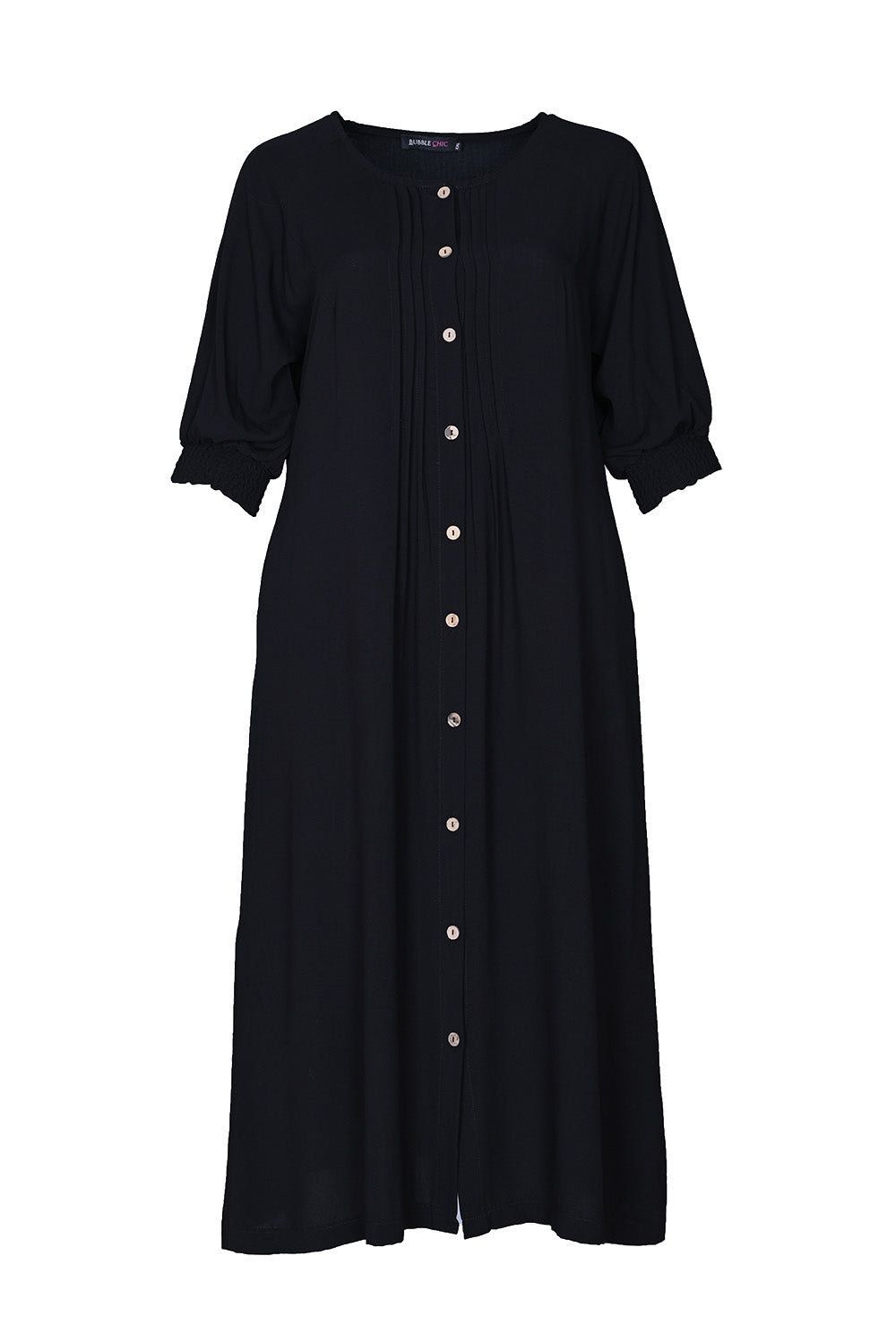 Rochie lunga marime mare din vascoza cu nasturi - negru