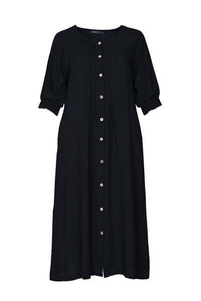 Rochie lunga marime mare din vascoza cu nasturi - negru