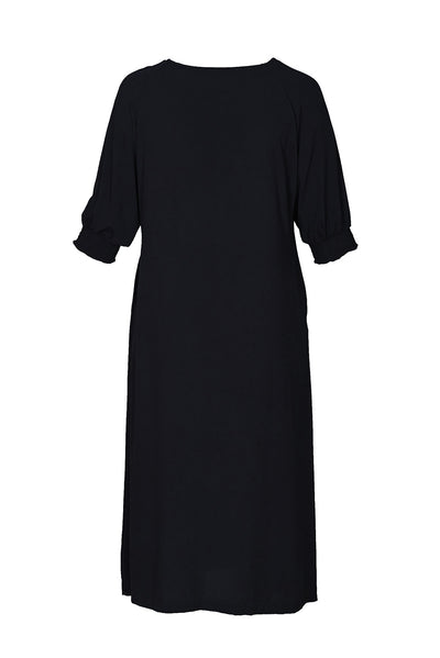 Rochie lunga marime mare din vascoza cu nasturi - negru
