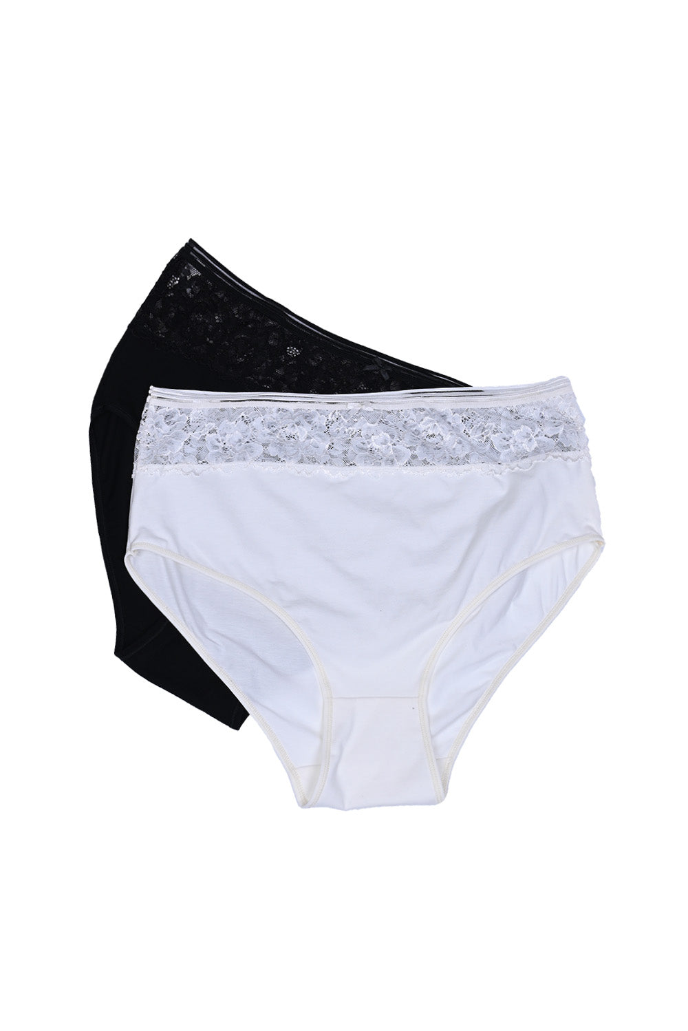 Set de 2 buc. chiloti din bumbac cu dantela - negru și șampanie