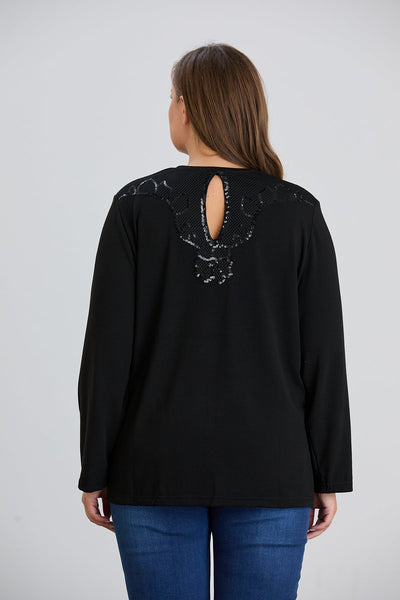 Bluza marime mare cu spate atractiv cu paiete