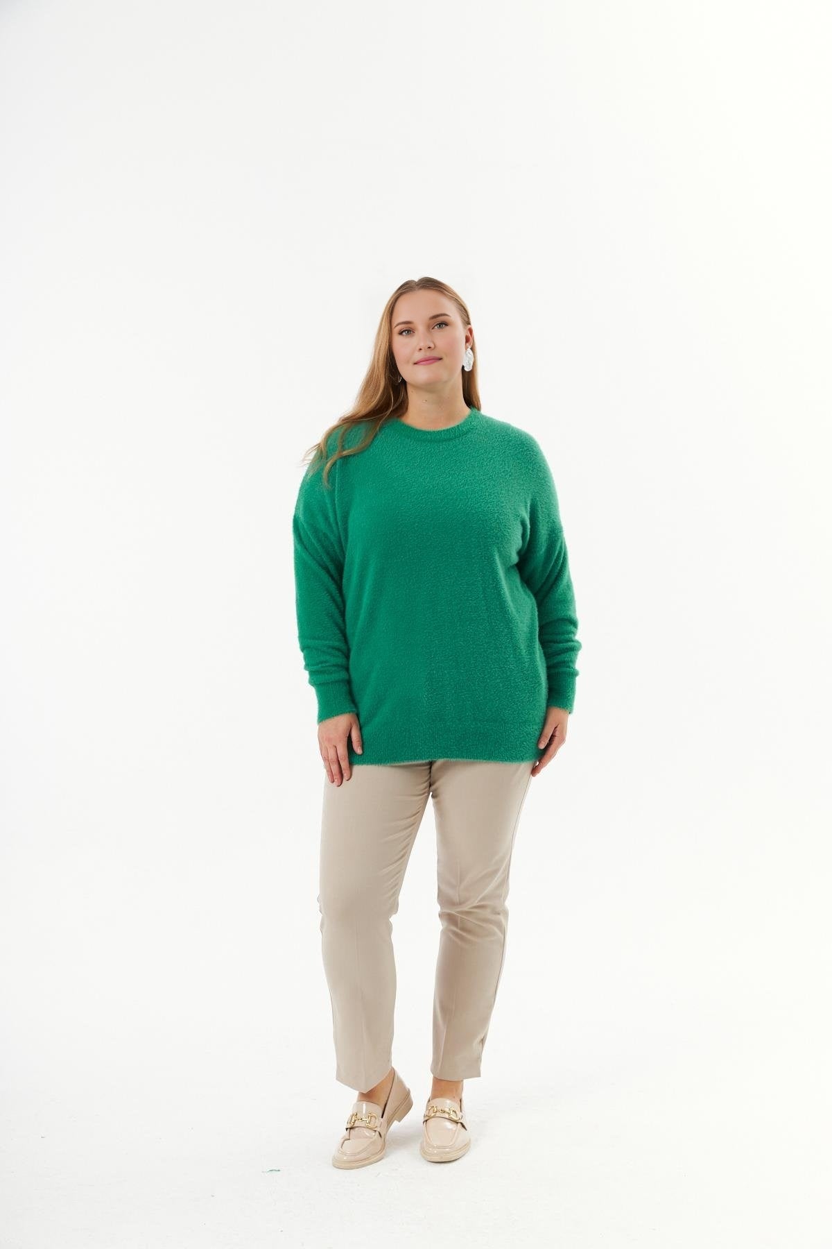 Pulover marime mare din material elastic - 6517 verde