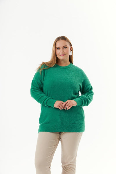 Pulover marime mare din material elastic - 6517 verde