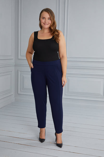 Pantalon marime mare drept Georgete - albastru inchis