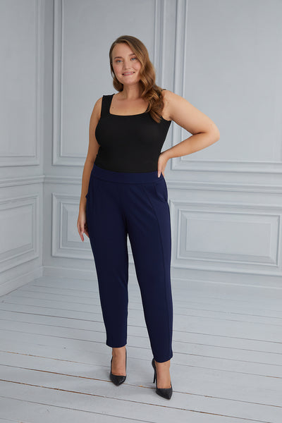 Pantalon marime mare drept Georgete - albastru inchis