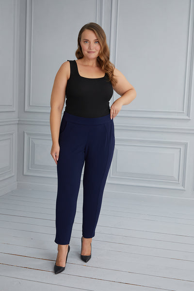 Pantalon marime mare drept Georgete - albastru inchis