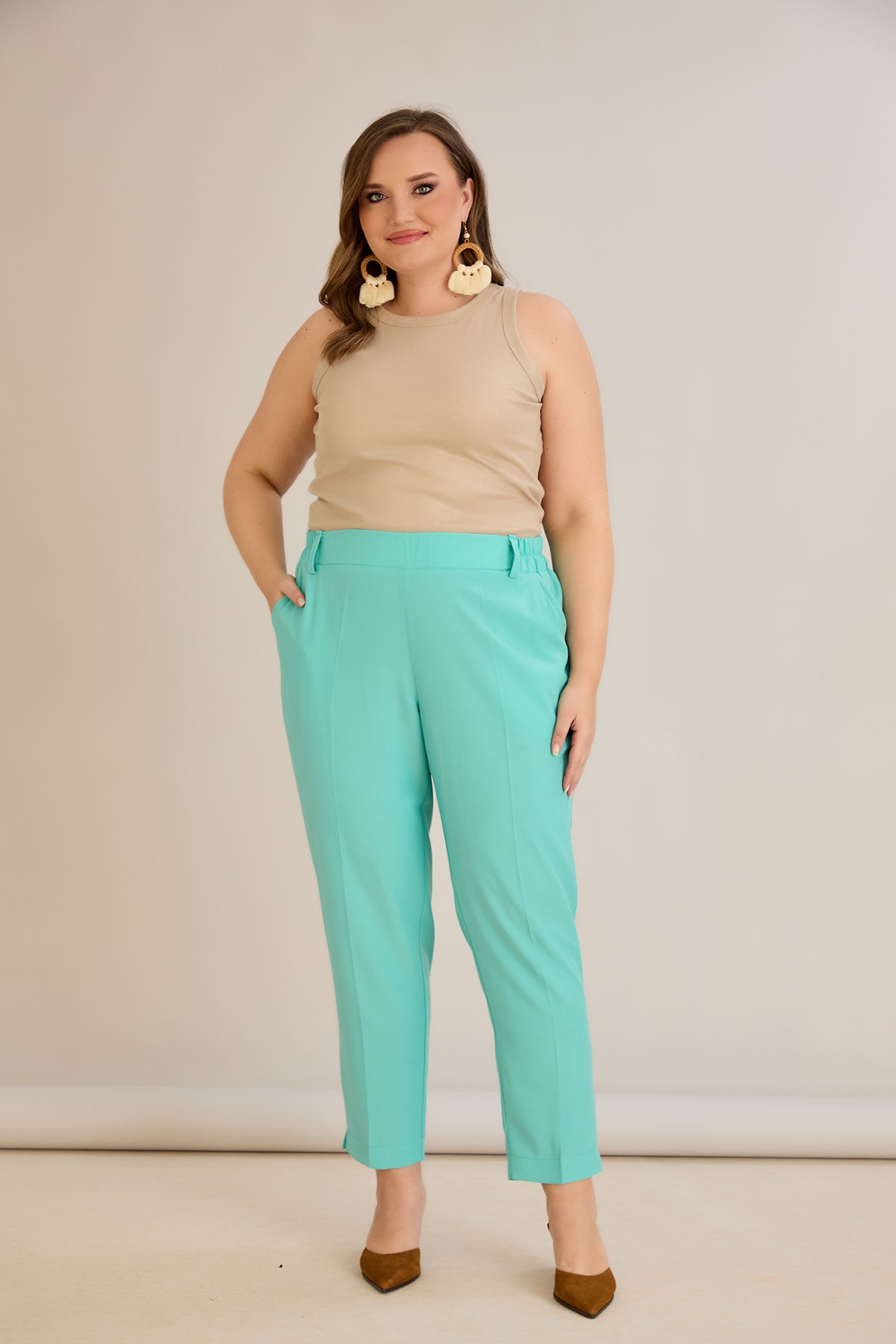 Pantaloni marimi mari elastici de vara - aqua