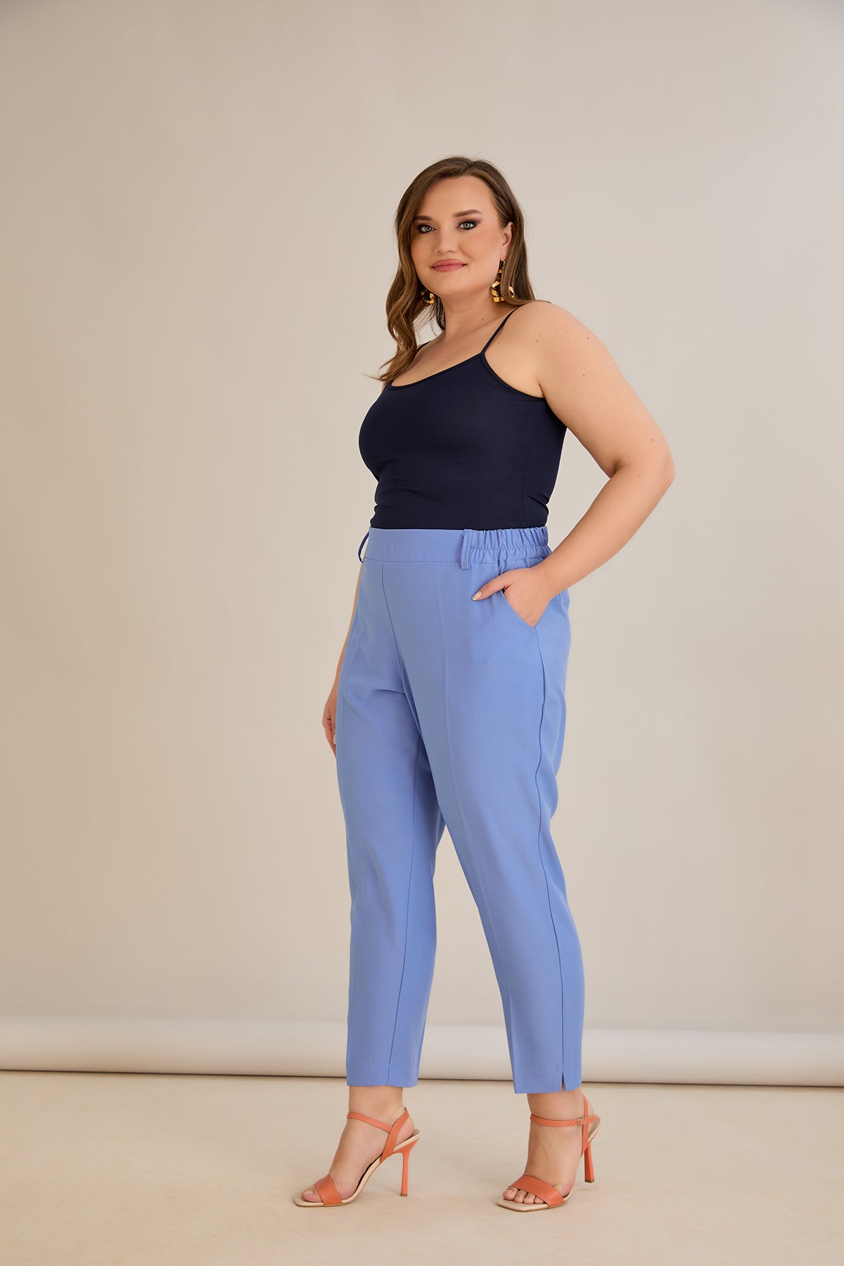Pantaloni marimi mari elastici de vara - violet