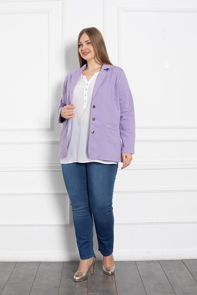Sacou marime mare din denim cu rever - liliac