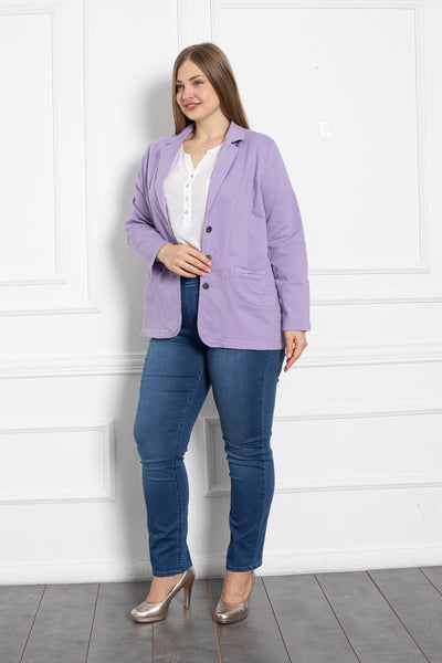 Sacou marime mare din denim cu rever - liliac