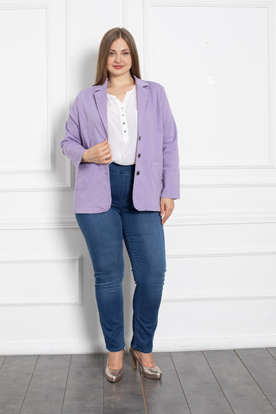 Sacou marime mare din denim cu rever - liliac