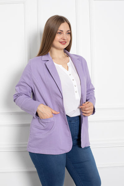 Sacou marime mare din denim cu rever - liliac