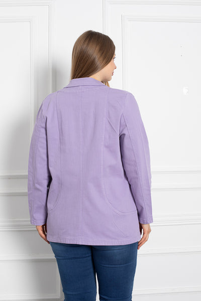 Sacou marime mare din denim cu rever - liliac