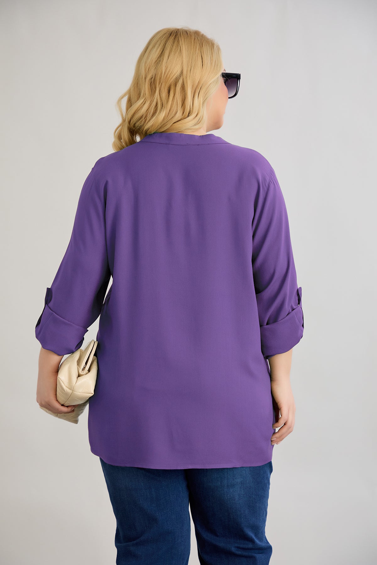 Bluza marime mare din viscoza cu fermoar la decolteu - liliac