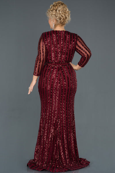 Rochie de ocazie marime mare lunga si elastica cu paiete - burgundia N1043