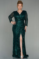 Rochie de ocazie marime mare lunga si elastica cu paiete - verde N1043
