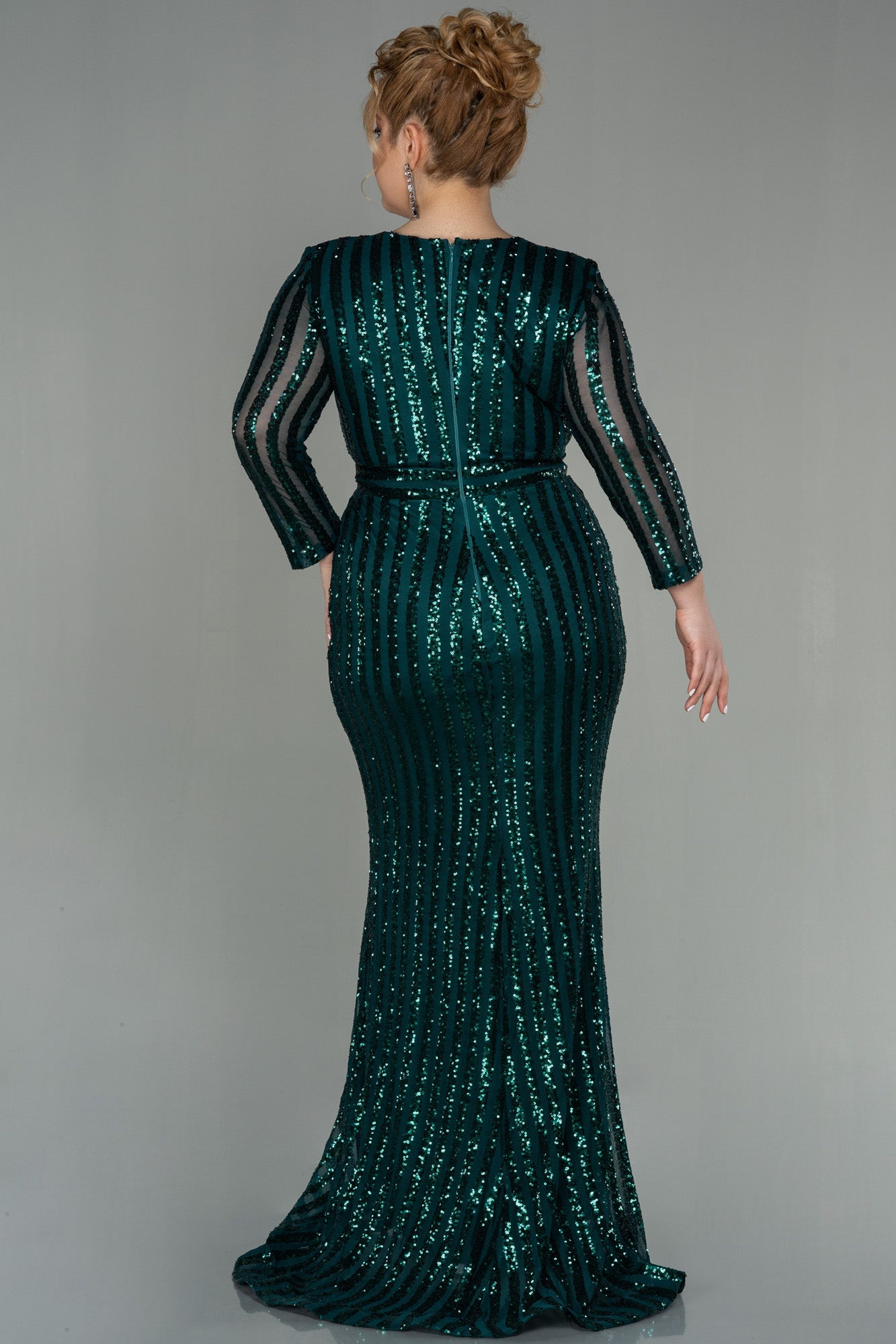 Rochie de ocazie marime mare lunga si elastica cu paiete - verde N1043