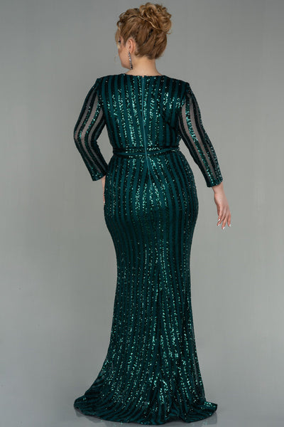 Rochie de ocazie marime mare lunga si elastica cu paiete - verde N1043