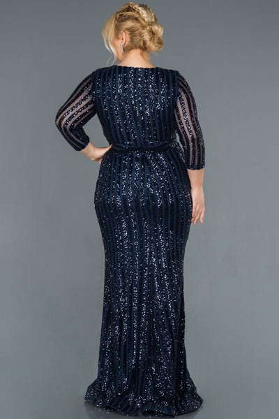 Rochie de ocazie marime mare lunga si elastica cu paiete - bleumarin N1043