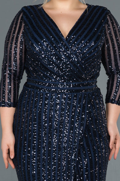 Rochie de ocazie marime mare lunga si elastica cu paiete - bleumarin N1043