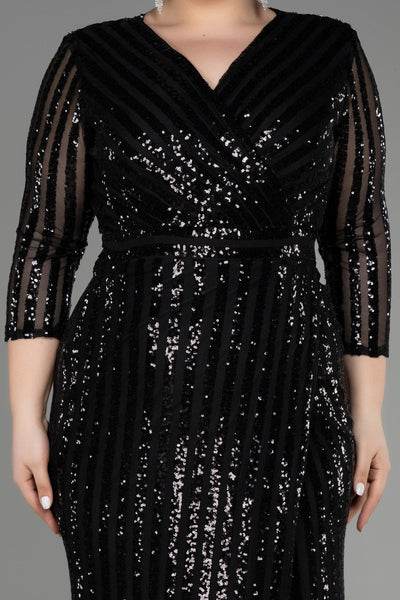 Rochie de ocazie marime mare lunga si elastica cu paiete - negru N1043