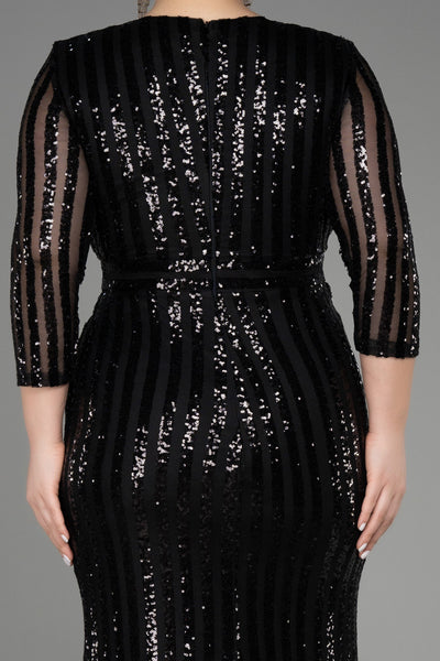 Rochie de ocazie marime mare lunga si elastica cu paiete - negru N1043
