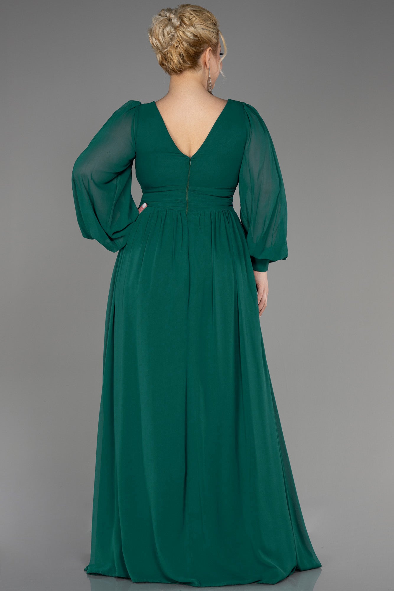 Rochie de ocazie marime mare lunga din sifon - smarald N1988