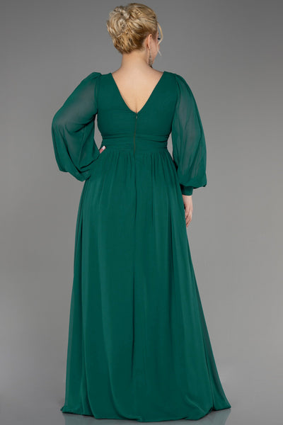 Rochie de ocazie marime mare lunga din sifon - smarald N1988