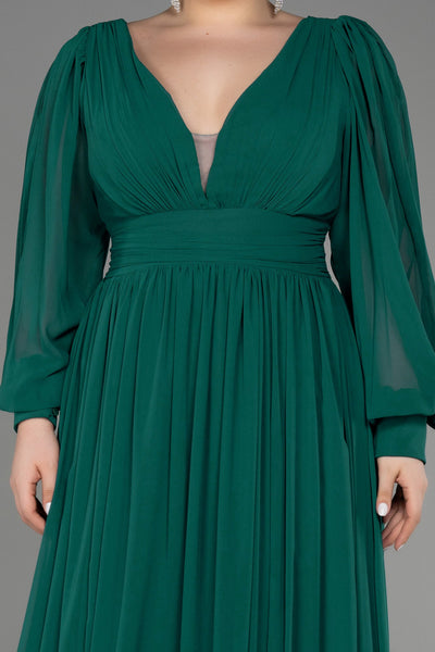 Rochie de ocazie marime mare lunga din sifon - smarald N1988
