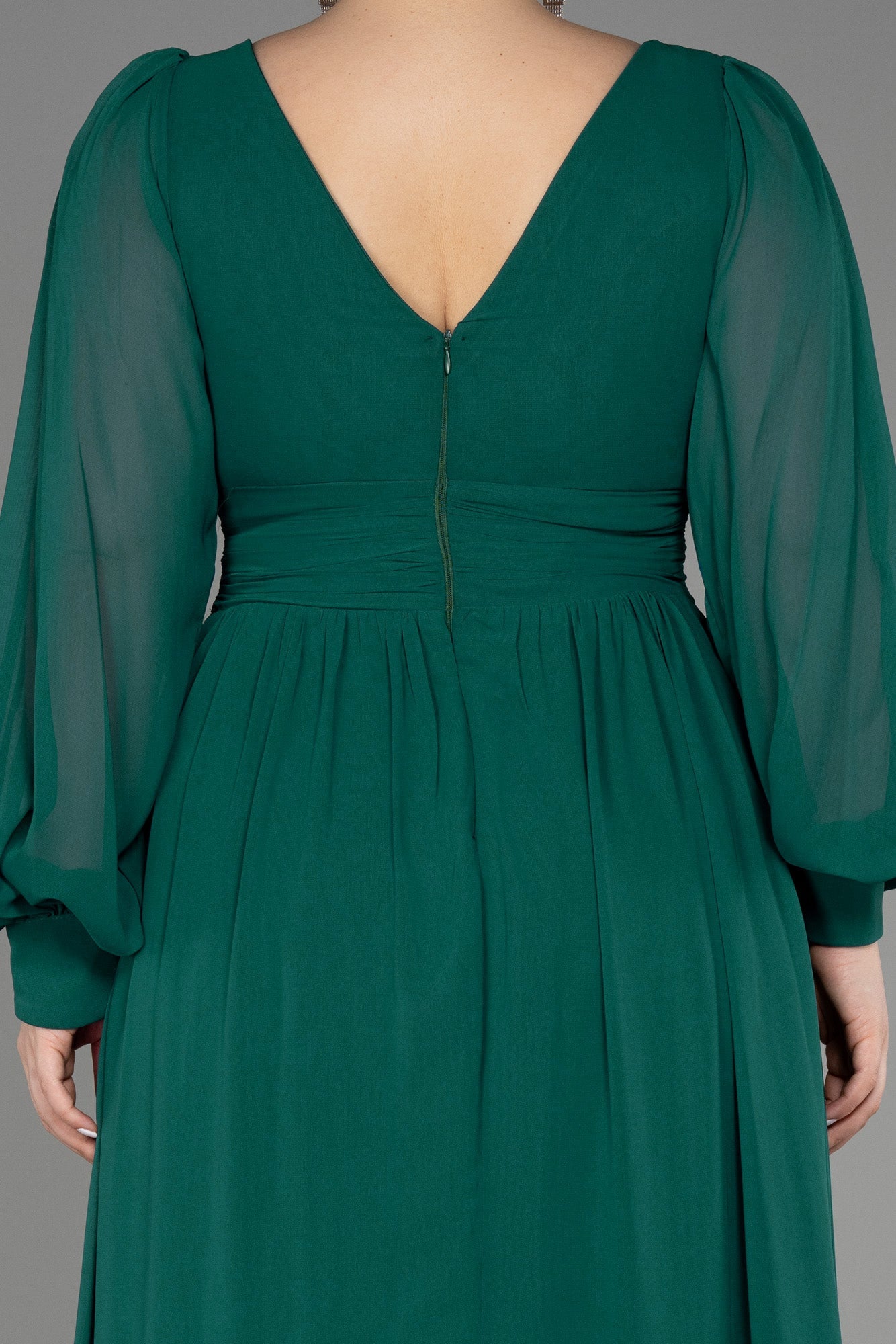 Rochie de ocazie marime mare lunga din sifon - smarald N1988
