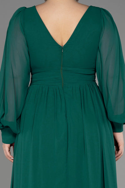 Rochie de ocazie marime mare lunga din sifon - smarald N1988