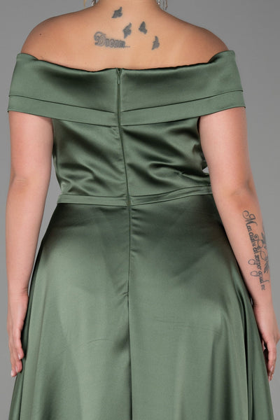 Rochie de ocazie marime mare lunga din satin - maslina N2355