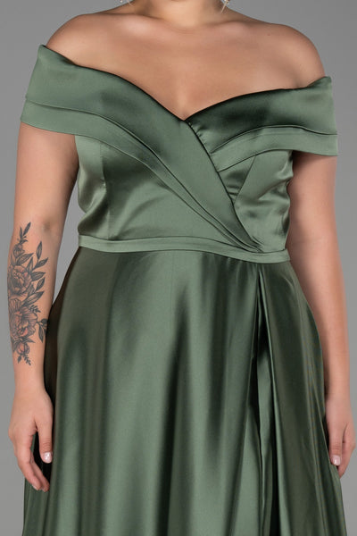 Rochie de ocazie marime mare lunga din satin - maslina N2355