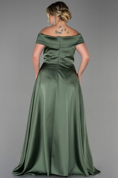 Rochie de ocazie marime mare lunga din satin - maslina N2355