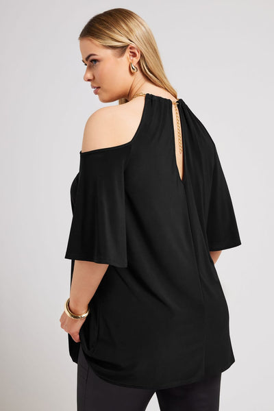 Bluza marime mare atractiva cu lant si umeri deschisi