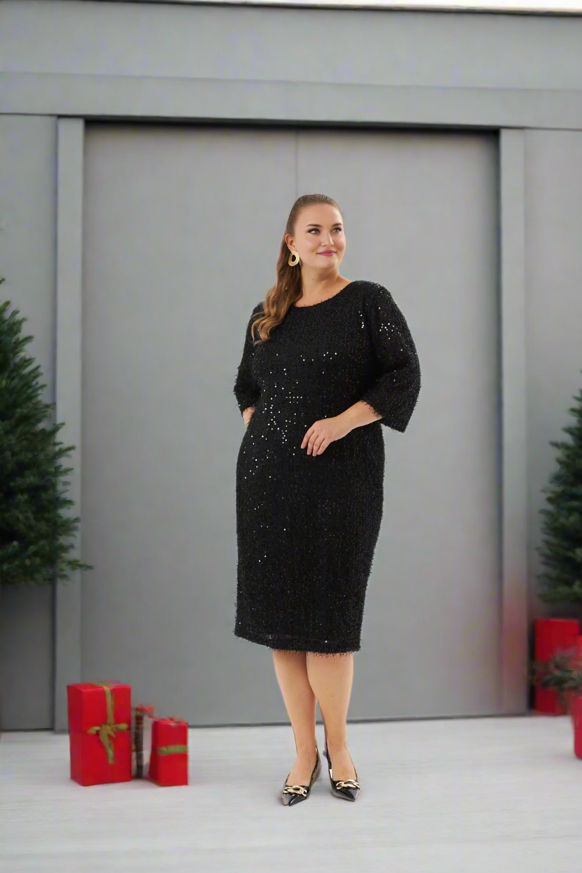 Rochie de petrecere marime mare cu paiete (cu captuseala) - negru