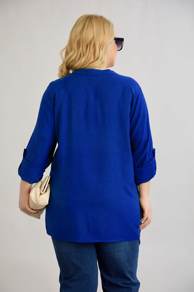 Bluza marime mare din viscoza cu fermoar la decolteu - cobalt