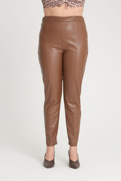 Pantaloni marime mare din piele captusiti - kamel
