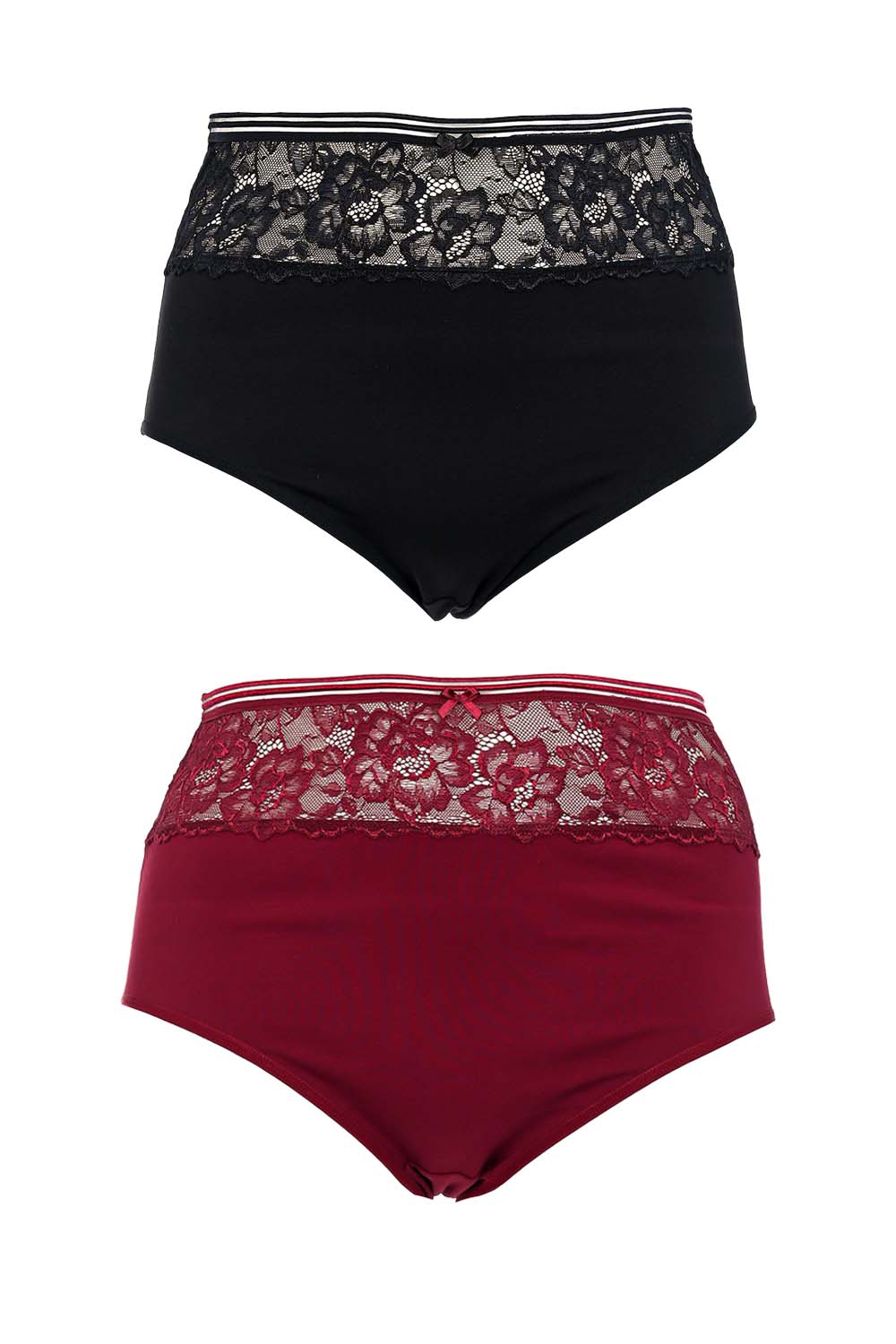 Set de 2 buc. chiloti din bumbac cu dantela - negru si visiniu