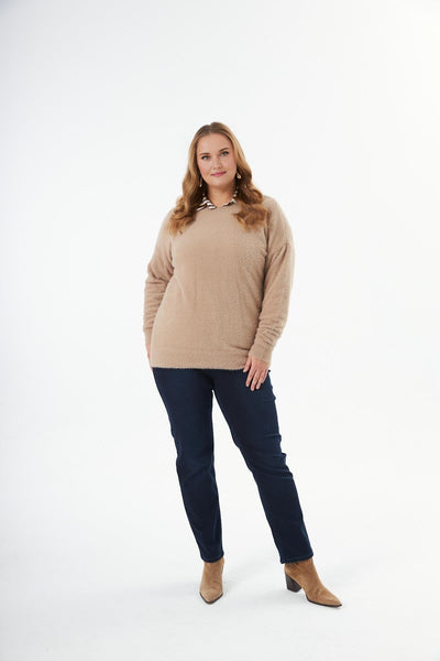 Pulover marime mare din material elastic - 6517 crem