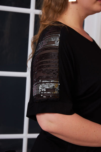 Bluza marime mare din viscoză cu paiete pe umeri