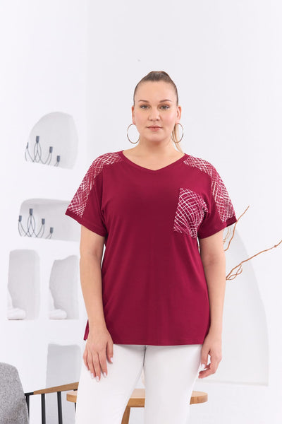 Bluza marime mare cu plasa decorativa - visiniu