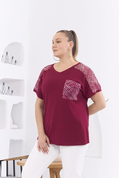 Bluza marime mare cu plasa decorativa - visiniu
