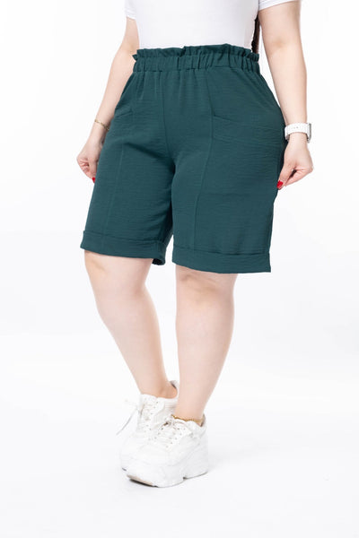 Pantaloni scurti marime mare cu manseta - verde